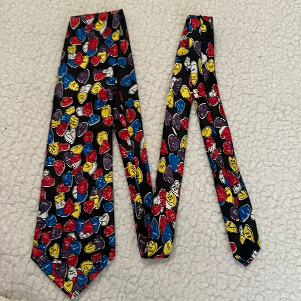 Ties in Disguise Men’s Valentine's Day Hearts Black Tie W/Multi ColorCandyHearts